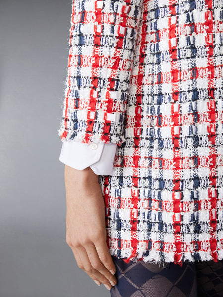 GINGHAM SATIN RIBBON TWEED SHIFT DRESS RWBWHT