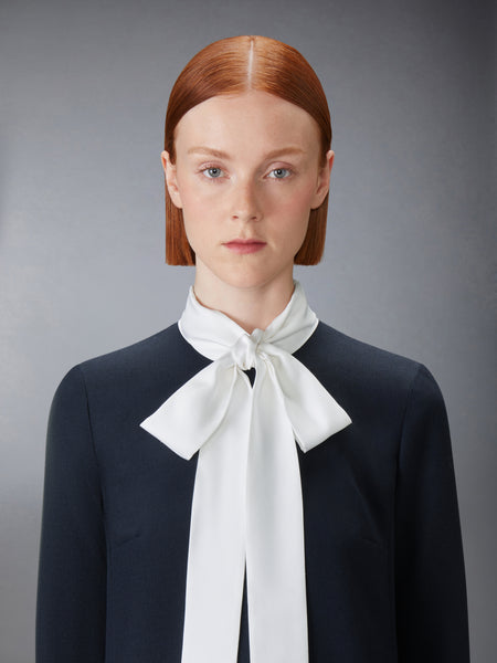 HIGH WOOL SUITING SHIFT DRESS NAVY
