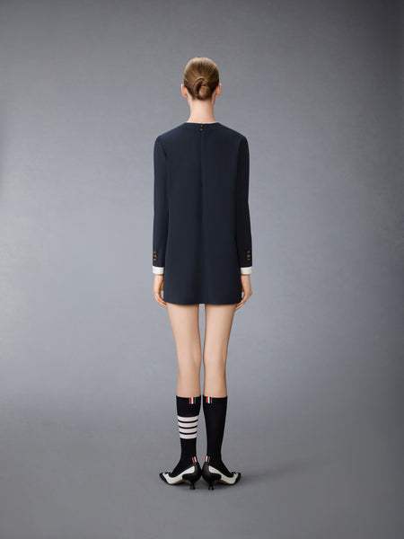 WOOL SEERSUCKER TROMPE L’ŒIL SHIFT MINI DRESS NAVY