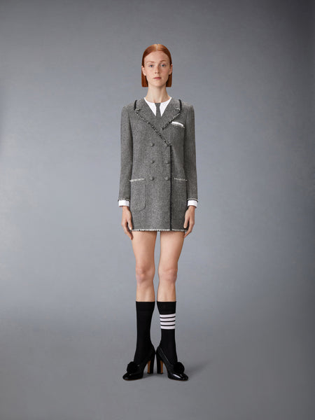 SOLID DONEGAL TWEED TROMPE L'OEIL DRESS BLK/WHT