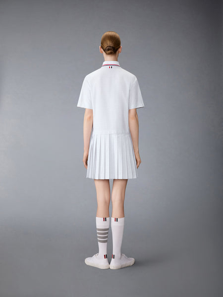 HAIRLINE 4-BAR PLEATED POLO MINI DRESS MED GREY