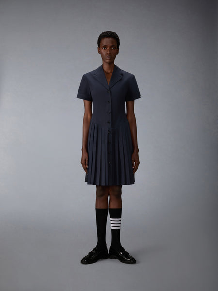 LAPEL COLLAR PLEATED DRESS NAVY
