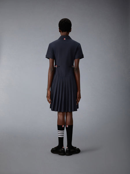 LAPEL COLLAR PLEATED DRESS NAVY