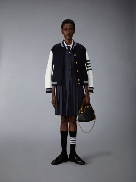 LAPEL COLLAR PLEATED DRESS NAVY