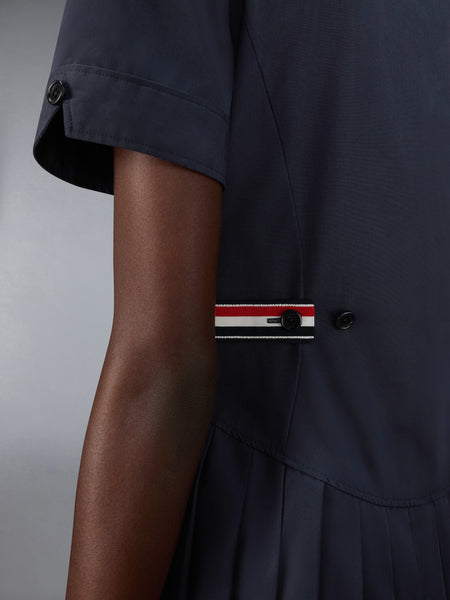 LAPEL COLLAR PLEATED DRESS NAVY