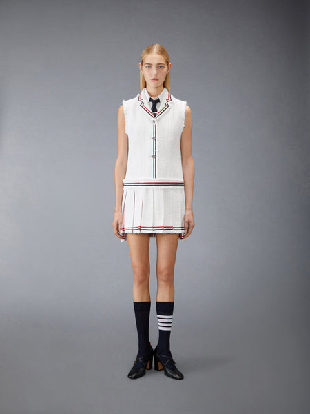 SOLID TWEED PLEATED SPORTCOAT DRESS WHITE
