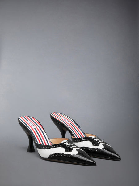SOFT PATENT HEELED MULE 75MM BLK/WHT