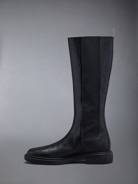 PEBBLE GRAIN 4-BAR KNEE HIGH CHELSEA BOOT BLACK