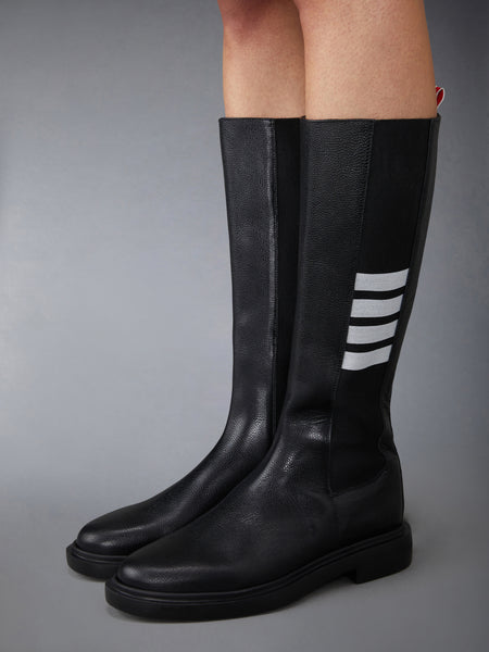 PEBBLE GRAIN 4-BAR KNEE HIGH CHELSEA BOOT BLACK