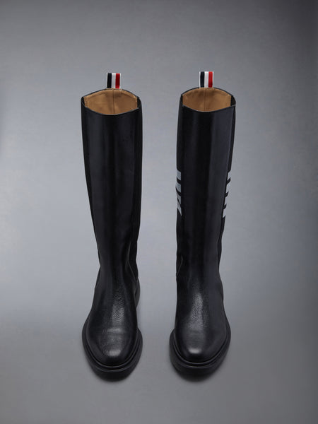 PEBBLE GRAIN 4-BAR KNEE HIGH CHELSEA BOOT BLACK