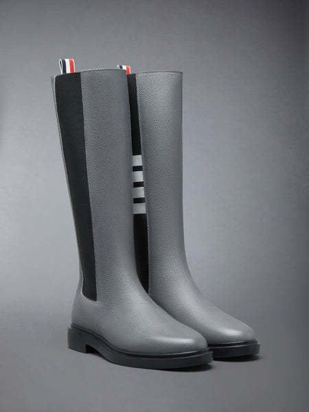PEBBLE GRAIN 4-BAR KNEE HIGH CHELSEA BOOT DARK GREY