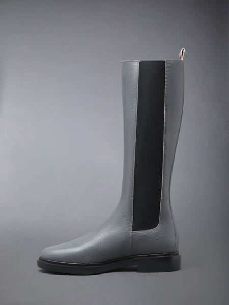 PEBBLE GRAIN 4-BAR KNEE HIGH CHELSEA BOOT DARK GREY