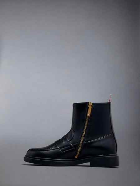 Vitello Calf Leather Penny Loafer Ankle Boot BLACK