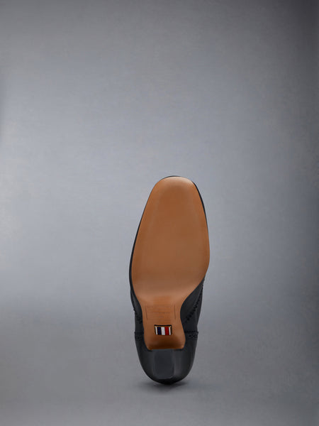 Calf Leather 105mm Block Heel Brogued Knee High Boot BLACK