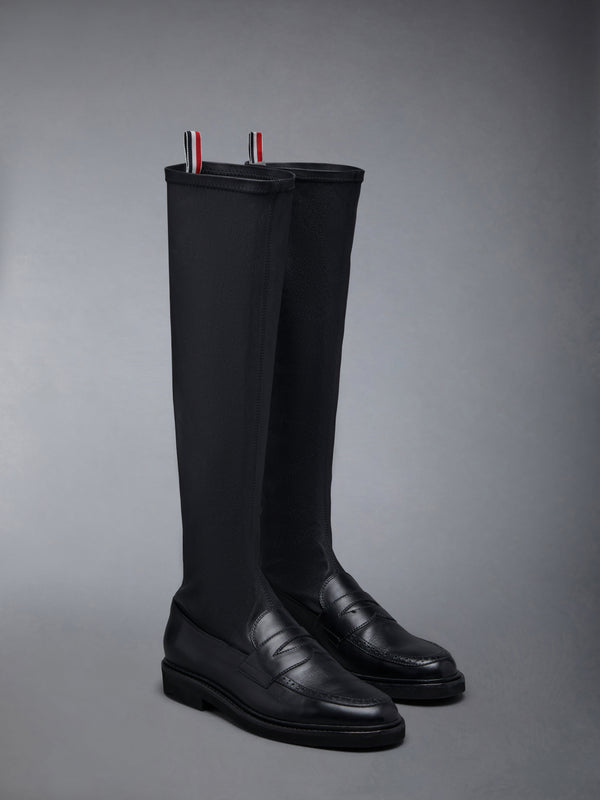 Stretch Vitello Calf Micro Sole Knee High Penny Loafer Boot - image 2