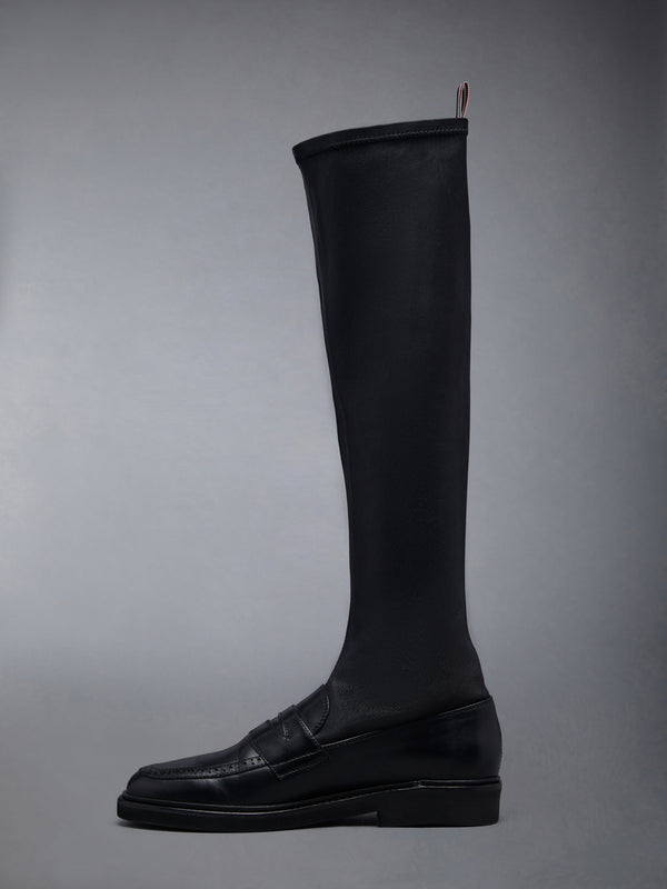 Stretch Vitello Calf Micro Sole Knee High Penny Loafer Boot - image 3
