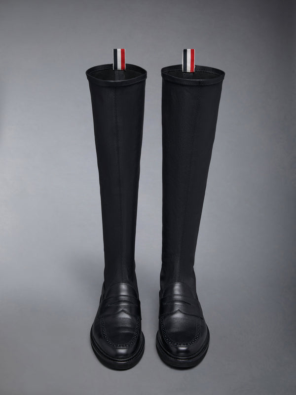 Stretch Vitello Calf Micro Sole Knee High Penny Loafer Boot - image 4
