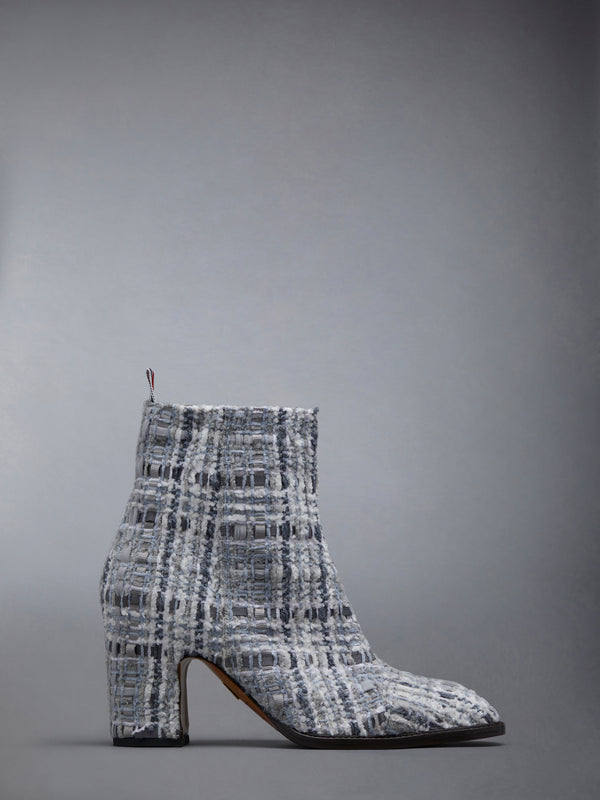 Prince of Wales Check Chenille Tweed 75mm Block Heel Ankle Boot - featured image