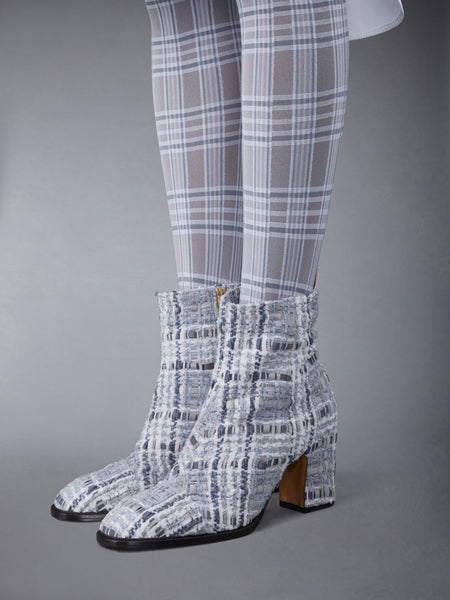 Prince of Wales Check Chenille Tweed 75mm Block Heel Ankle Boot MED GREY