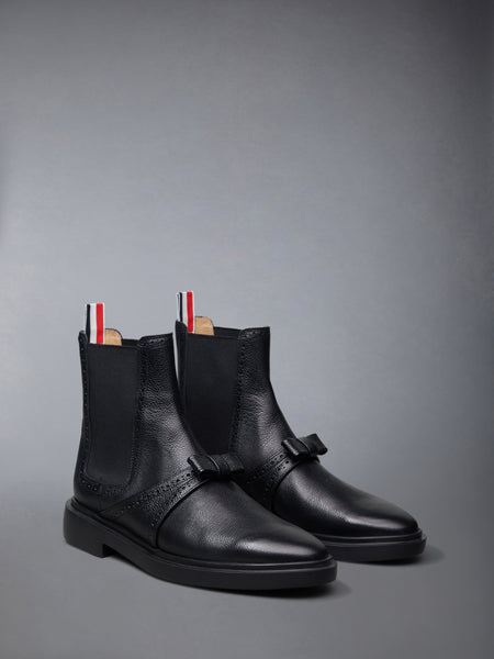 PEBBLE GRAIN RUBBER SOLE BROGUE BOW CHELSEA BOOT BLACK