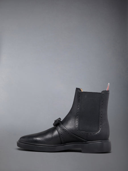 PEBBLE GRAIN RUBBER SOLE BROGUE BOW CHELSEA BOOT BLACK