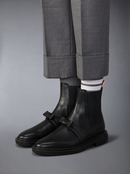 PEBBLE GRAIN RUBBER SOLE BROGUE BOW CHELSEA BOOT BLACK