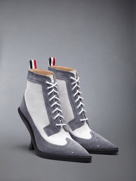 CALF SUEDE WINGTIP BOOT 90MM MED GREY/WHITE
