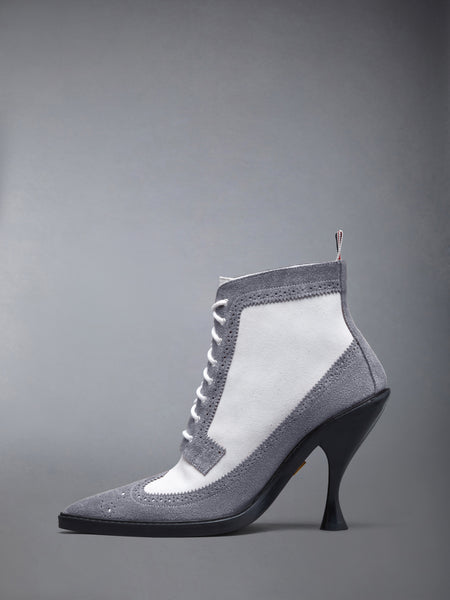 CALF SUEDE WINGTIP BOOT 90MM MED GREY/WHITE