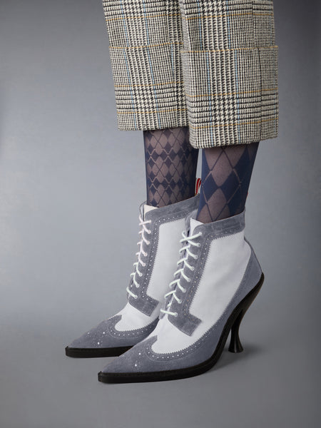 CALF SUEDE WINGTIP BOOT 90MM MED GREY/WHITE