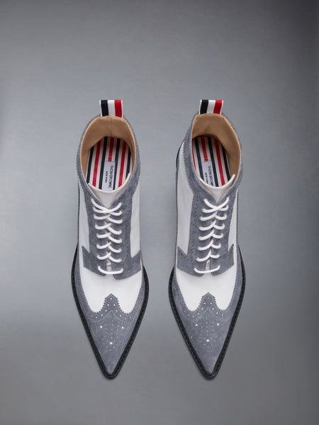 CALF SUEDE WINGTIP BOOT 90MM MED GREY/WHITE