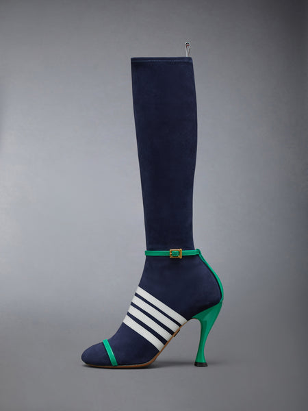 SOFT SUEDE TROMPE L'OEIL 4-BAR SANDAL BOOT 105MM NAVY/GREEN