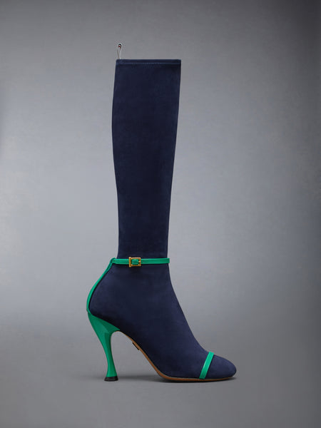 SOFT SUEDE TROMPE L'OEIL 4-BAR SANDAL BOOT 105MM NAVY/GREEN