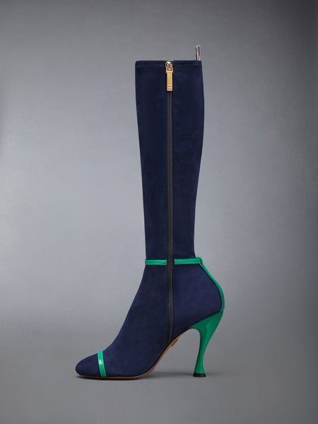 SOFT SUEDE TROMPE L'OEIL 4-BAR SANDAL BOOT 105MM NAVY/GREEN