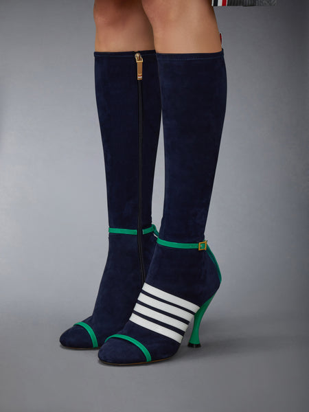 SOFT SUEDE TROMPE L'OEIL 4-BAR SANDAL BOOT 105MM NAVY/GREEN