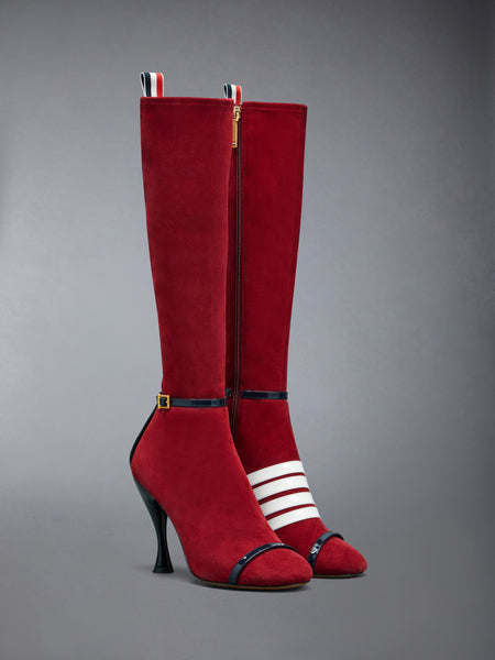 SOFT SUEDE TROMPE L'OEIL 4-BAR SANDAL BOOT 105MM BURGUNDY/NAVY