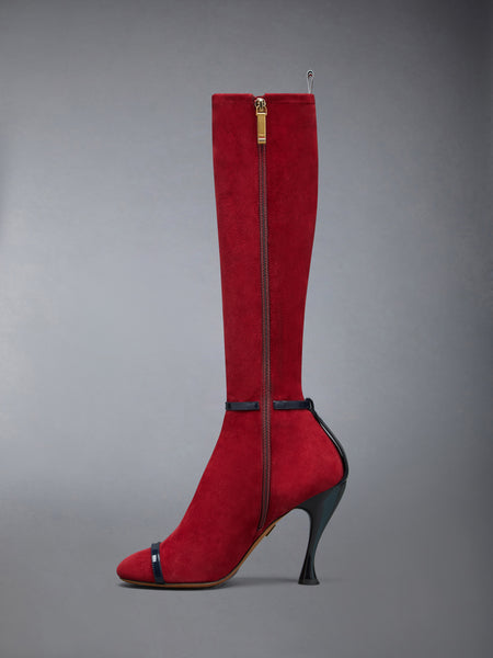 SOFT SUEDE TROMPE L'OEIL 4-BAR SANDAL BOOT 105MM BURGUNDY/NAVY
