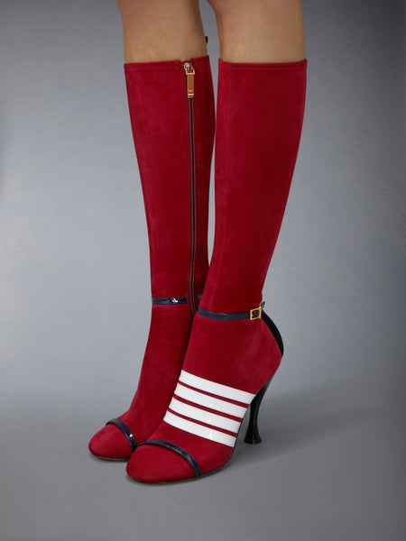 SOFT SUEDE TROMPE L'OEIL 4-BAR SANDAL BOOT 105MM BURGUNDY/NAVY