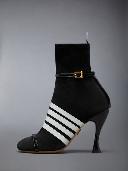 SOFT SUEDE TROMPE L'OEIL 4-BAR ANKLE BOOT 105MM BLACK