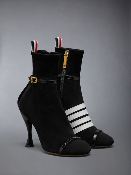 SOFT SUEDE TROMPE L'OEIL 4-BAR ANKLE BOOT 105MM BLACK