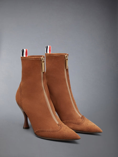 SUEDE WINGTIP BOOTIE 90MM CARAMEL