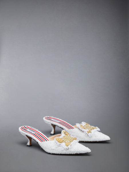 TWEED PEARL CURVED HEEL MULE WHITE