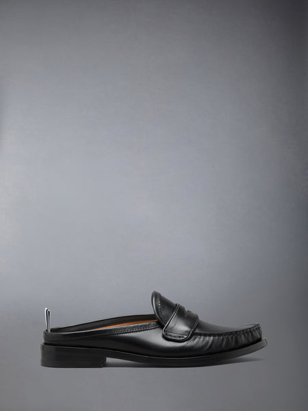 CALF LEATHER SOLE PLEATED VARSITY LOAFER MULE 黒