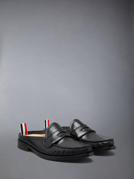 CALF LEATHER SOLE PLEATED VARSITY LOAFER MULE 黒