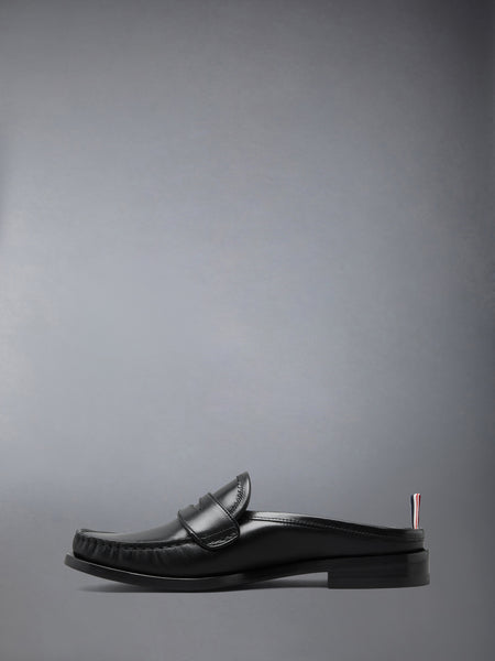 CALF LEATHER SOLE PLEATED VARSITY LOAFER MULE 黒