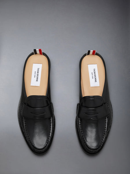 CALF LEATHER SOLE PLEATED VARSITY LOAFER MULE 黒