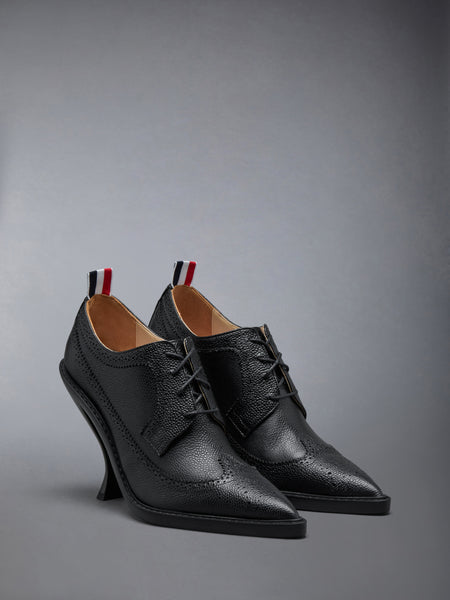 PEBBLE GRAIN LONGWING HEELED BROGUE 105MM BLACK