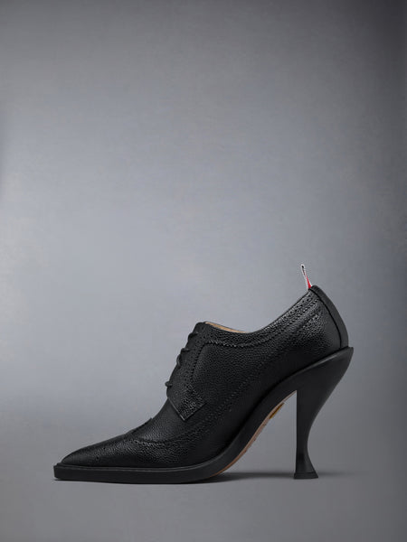 PEBBLE GRAIN LONGWING HEELED BROGUE 105MM BLACK