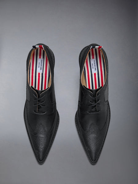 PEBBLE GRAIN LONGWING HEELED BROGUE 105MM BLACK