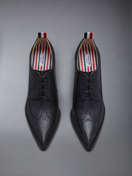 PEBBLE GRAIN LONGWING BROGUE HEEL 105MM BLACK