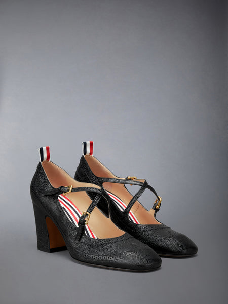 PEBBLE GRAIN CRISS CROSS HEELED THOM JOHN 75MM BLACK